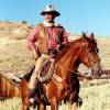 The photo image of John Wayne, starring in the movie "Hondo"
